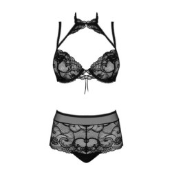 Elizenes Conjunto de Sutiã de Renda de 2 Peças com Gola Halter - Preto L/XL