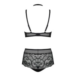 Elizenes Conjunto de Sutiã de Renda de 2 Peças com Gola Halter - Preto L/XL