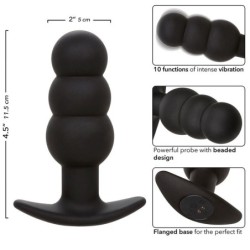 Plug Anal com Contas Rock Bottom 10 Vibrações Silicone Preto