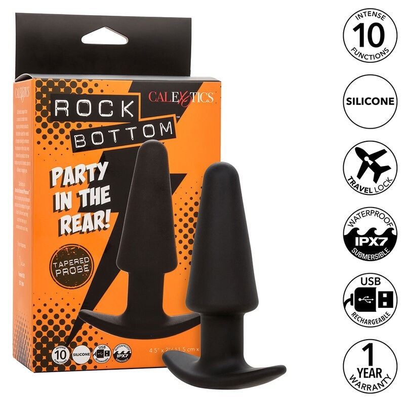 Rock Bottom Konischer Analplug 10 Vibrationen Silikon Schwarz