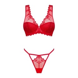 Conjunto de sutiã de renda Lonesia com saia sexy - Vermelho L/XL