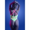 SPOTLIGHT - Body de renda elástica contrastante com fecho de pressão - Verde néon M/L