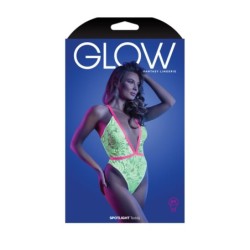 SPOTLIGHT - Body de renda elástica contrastante com fecho de pressão - Verde néon M/L