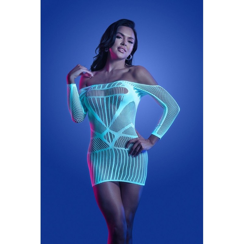 Vestito Ascension a Maniche Lunghe - Bianco/Blu Queen Size