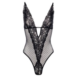 Dewi keha sensuaalne avatud jalgevahega pesu - must L/XL