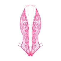 Body de renda com entrepernas aberta Renee - rosa L/XL