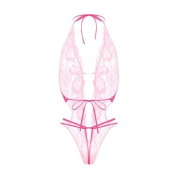 Body de renda com entrepernas aberta Renee - rosa L/XL