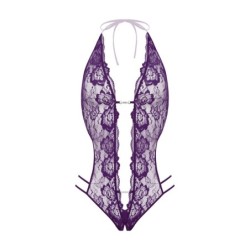 Body de renda com entrepernas aberta Renee - roxo L/XL