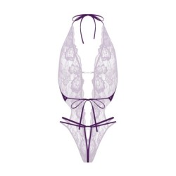 Body de renda com entrepernas aberta Renee - roxo L/XL
