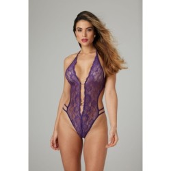 Body de renda com entrepernas aberta Renee - roxo L/XL