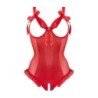 Body met wetlook effect met open kruis/cups Mistique - rood L/XL