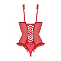 Body met wetlook effect met open kruis/cups Mistique - rood L/XL