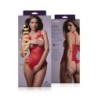 Body met wetlook effect met open kruis/cups Mistique - rood L/XL