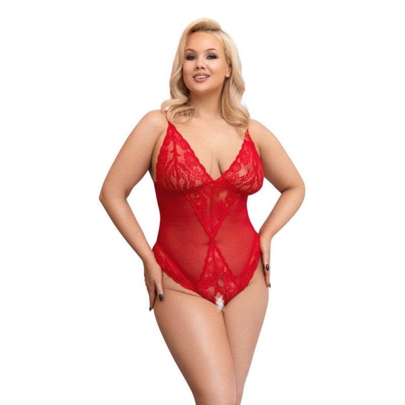 Body avec Entrejambe Ouverte - Rouge 3XL