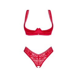 Set Roșu Seducător cu Cupă Deschisă și Furou XL/2XL