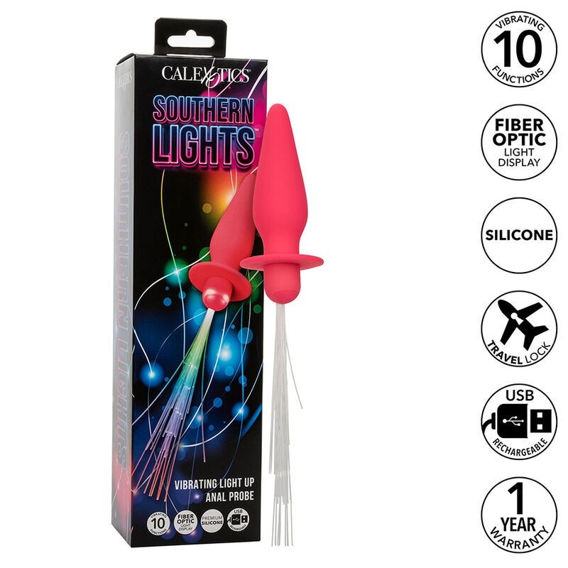 Southern Lights Light Up Plug Anal ar Gaismām 10 Vibrācijām Silikons Rozā