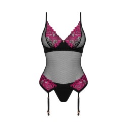 Korsett mit Strapsen Rosenty - Schwarz/Lila XL/2XL