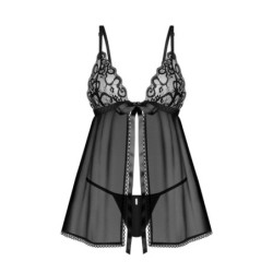 Babydoll ja Blomentis stringit - Musta XL/2XL