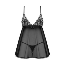 Babydoll ja Blomentis stringit - Musta XL/2XL