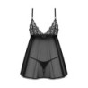 Babydoll ja Blomentis stringit - Musta XL/2XL