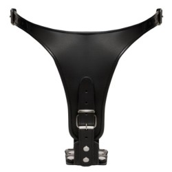 Stringtrosa i läder med 2 dildos L/XL