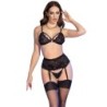 Cr 4728 Set BH + String + Strümpfe Schwarz Xl