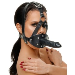 Leren hoofdharnas met dildo