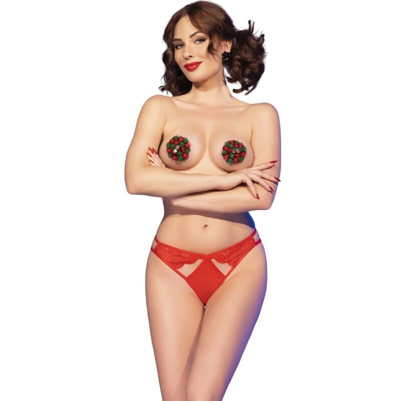 Cr 4839 Set de Noël Cache-tétons + Culotte Rouge L/Xl