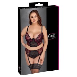 Conjunto de sujetador negro/rojo 90C/XL
