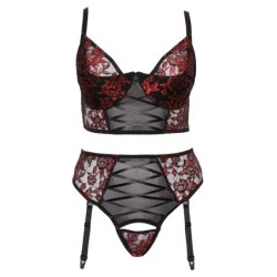 Conjunto de sutiã preto/vermelho 95C/2XL