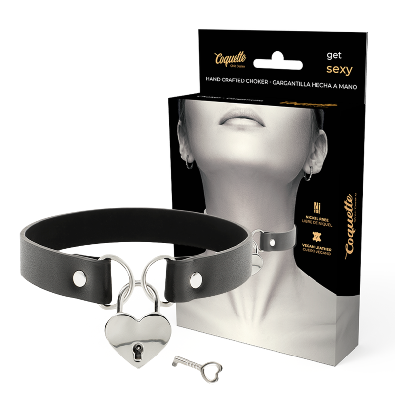 Collare in Pelle Vegana Accessorio Cuore con Chiave
