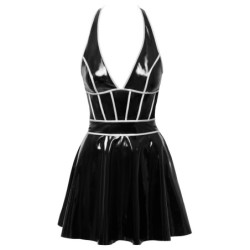 Vestido de verniz com L prateada