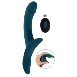 Ton gode avec harnais vibrant RC bleu