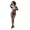 Mod. 1102 Langærmet Fiskenet Bodystocking Sort Os