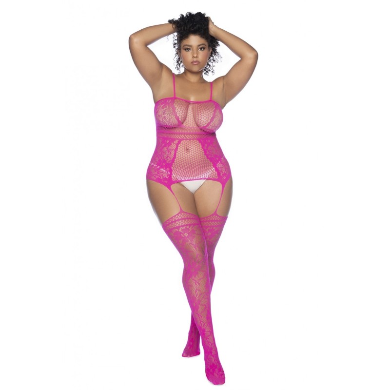 Mod. 1105X Calza a rete, Scolli e Bretelle Rosa Neon Osx