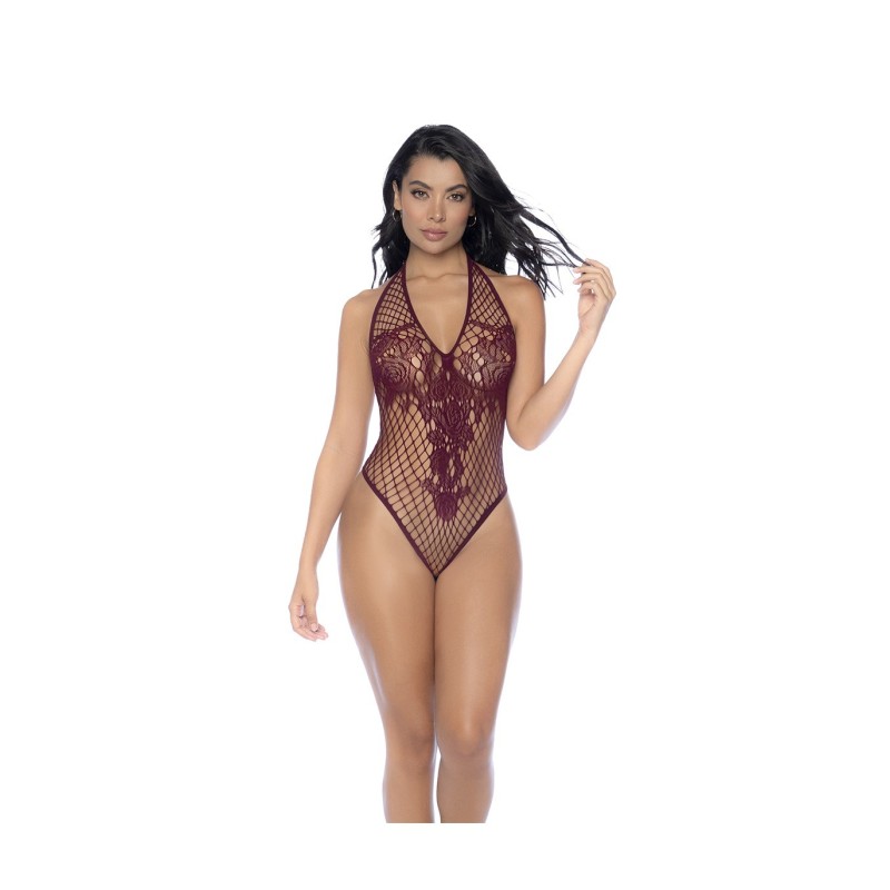 Mod. 1115 Body de Rede Floral Cereja com Abertura