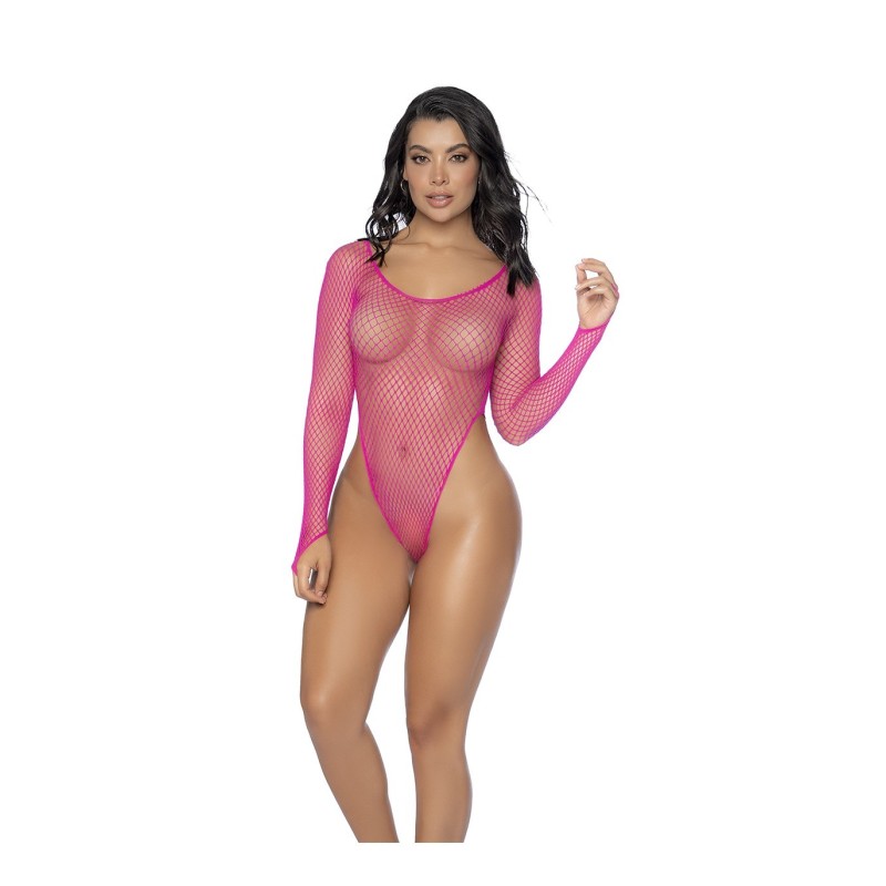 Mod. 1119 Langarm-Netzbody Neon Pink Os