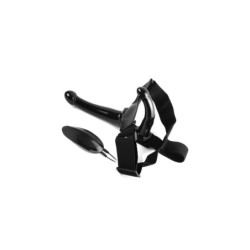 Arnes Strap-On Black Magic Dobbelt C/ Vibration 17'8 Cm Sort