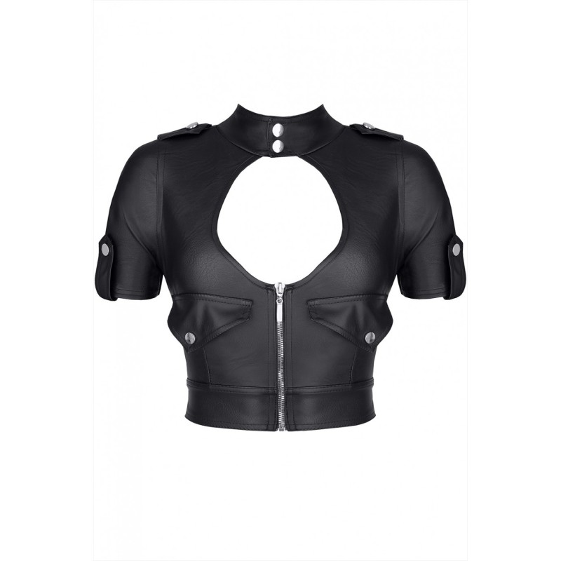 Enrica Top Con Cremallera Negro Estilo Militar Xl