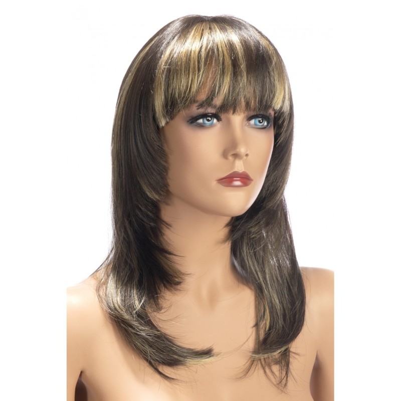 Peluca Kate Larga Morena Con Mechas Rubias