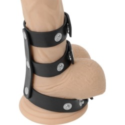Doppelter Penis- und Hodensackring, verstellbar, Leder