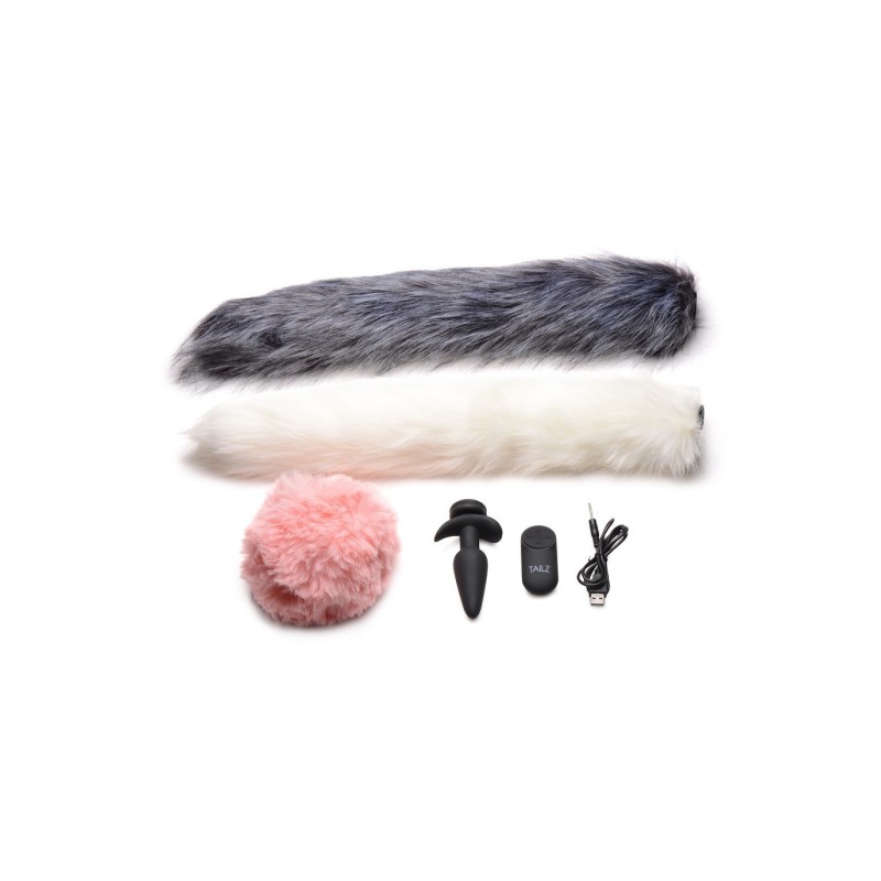 Plug Vibrator C/ Telecomandă Și 3 Cozi Diferite