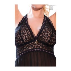 Cr4067 Babydoll A/ String Noir-Rose S