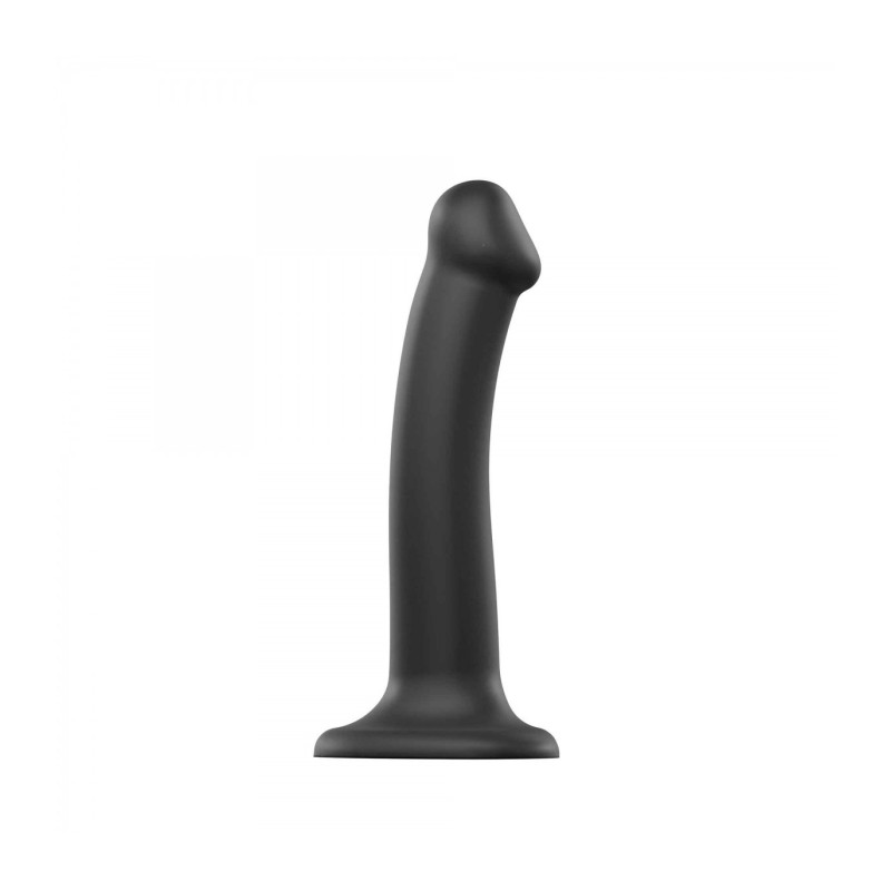Dildo su siurbtuku, tinkamas diržams, dvigubo tankio, lankstus, juodas, M dydis