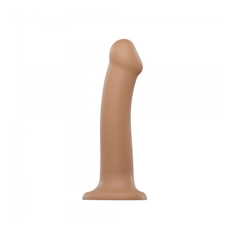 Dildo su siurbtuku, tinkamas diržams, dvigubo tankio, lankstus, karamelinis L