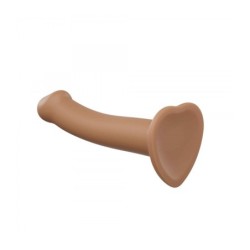 Dildo s priseskom, primeren za oprsnico, dvojna gostota, fleksibilen, barva karamele, L