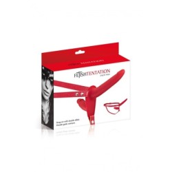 Harnas Strap-On Dubbel Rood Siliconen 155 Cm