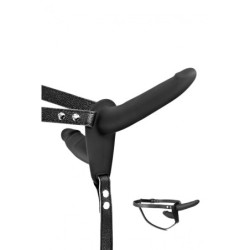 Arnés Strap-On Doble Negro Silicona 15.5 cm