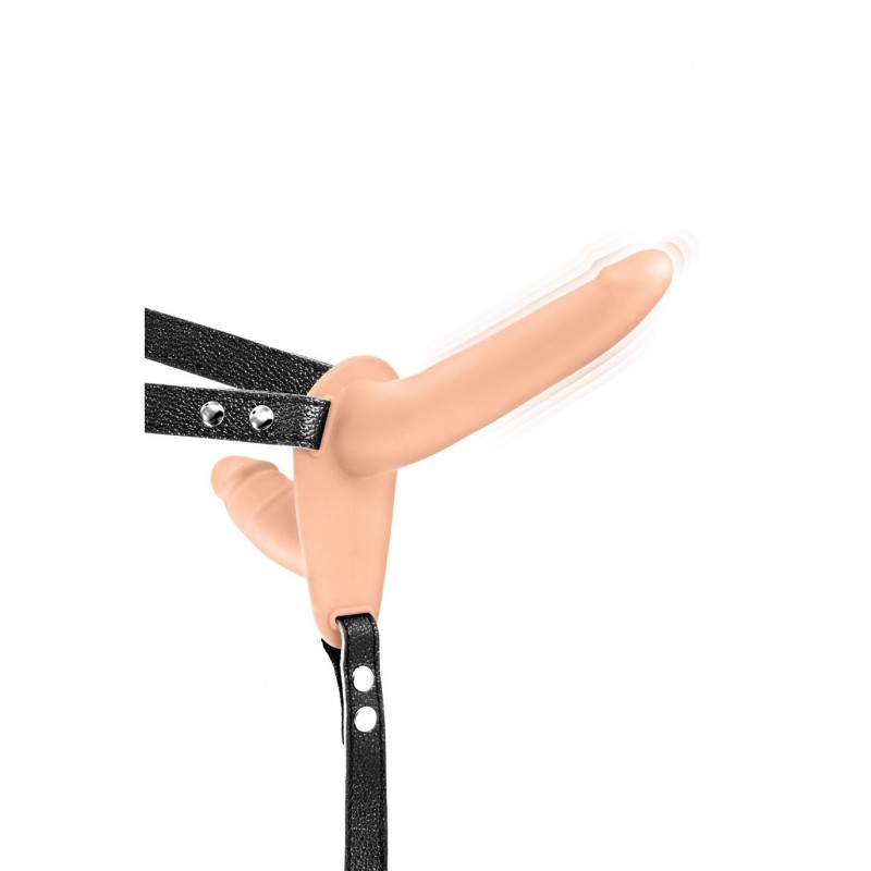 Postroj Strap-On Dvojitý Flesh Silikonový Vibrátor Usb 155 Cm