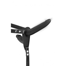 Arnés Strap-On Doble Negro Silicona Vibrador Usb 15.5 cm